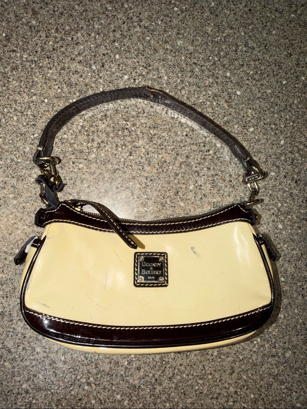 Dooney & Bourke y2k Cream and Dark Brown Patent Leather Mini Shoulder Bag